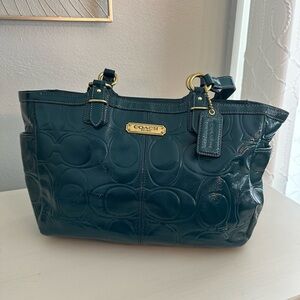 Coach Embossed Green Leather Tote